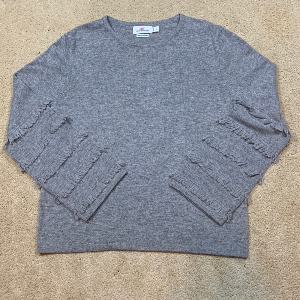 Vineyard Vines Sweater Wool Cashmere Size Small S Gray Fringe Bell Sleeve